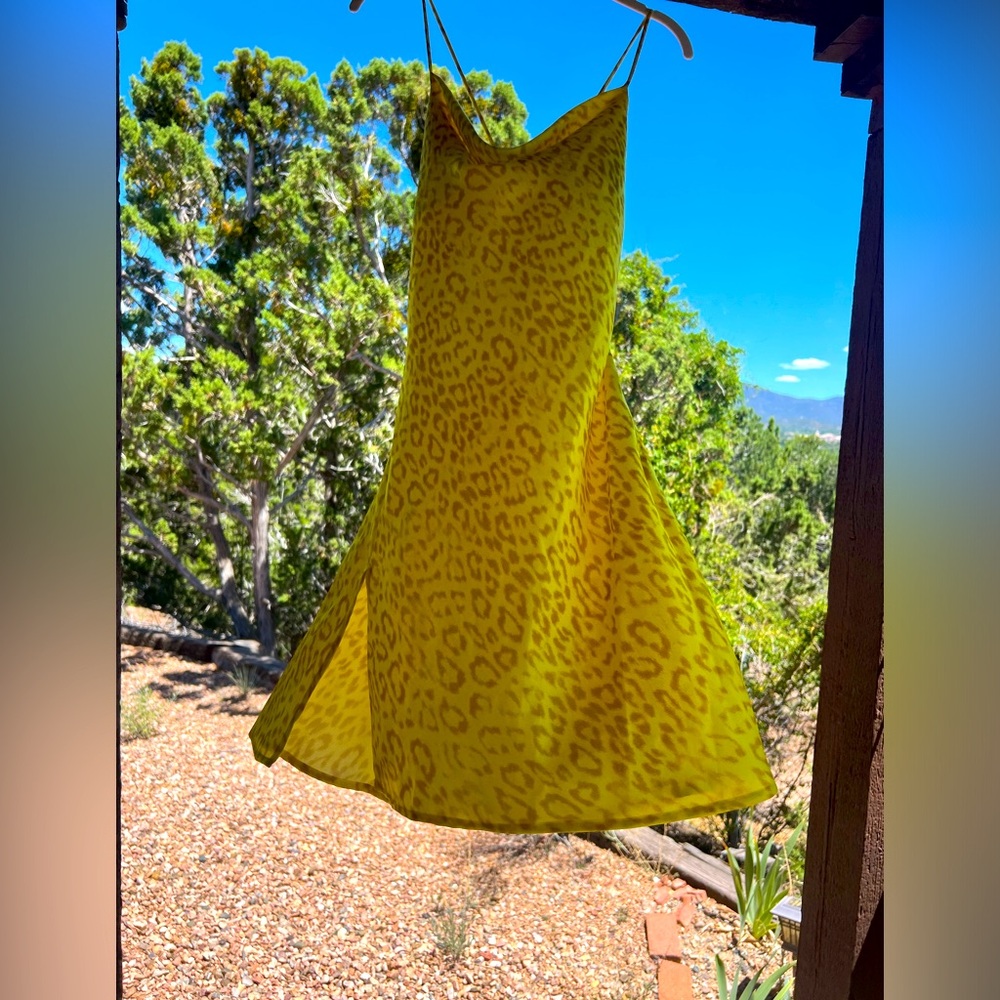 RESA Halley Yellow Leopard Print Mini Slip Dress Open Back